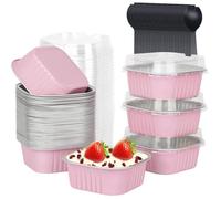 100Pcs Mini Moules à Gâteaux avec Couvercles et Cuillères, 150ml Plats de Cuisson Carrés en Papier D'aluminium Petites Boîtes à Pain