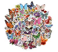 100pcs Mixtes Autocollants de Fleurs & Papillon, Imperméables Petits Autocollants Papillon Autocollant Floral pour Bouteilles d'Eau Bagages Voyage Ordinateur Portable Scrapbooking Artisanat