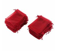 100PCS Organza Bags 10x15cm | Transparent Drawstring Presentation Bags for Wedding Favors/Party Decorations/Jewelry Storage | Reusable Mesh Pouch with Silky Trim (Red)