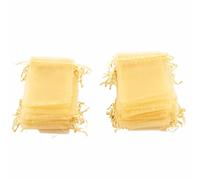 100PCS Organza Bags 10x15cm | Transparent Drawstring Presentation Bags for Wedding Favors/Party Decorations/Jewelry Storage | Reusable Mesh Pouch with Silky Trim (Gold)