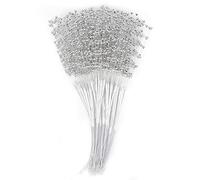 100pcs perles bâtonnets, bouquet de perles de mariage perles de mariée à cordes de fleur de fleur bouquet bricolage accessoires pour décoration de fête de mariage pour la (Argent)