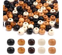 100pcs Perles Bois Gros Trous, 1cm rondes Perles en Bois pour Macramé Vintage Perles en Macramé Gros Trous 5 Couleurs pour Collier Bracelet Fabrication de Bijoux Tresses de Cheveux Bricolage