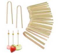 100pcs Pics à cocktail avec 20pcs Pinces Jetables, 12cm Long Cure-Dents pour Apéritifs et 10cm Long Mini Pinces de Service en Bois pour Boissons Nourriture Planches Charcuterie Accessoires