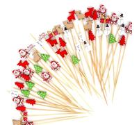 100pcs Pics à Cocktail de Noël, Pics à Nourriture de Noël pour Apéritifs Pics à Cocktail pour Arbre de Noël Décoration de Fête de Noël pour Aliments Desserts Aux Fruits (Style 2)