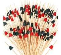 100PCS Pics à Cocktails avec d'arbre de Noël Déco, Cure-dents Apéritif en Bambou Naturel, Bâtons en Bois de Bambou Jetables pour Cocktail Fruits Sandwich Barbecue Apéritifs Collations,Christmas Party
