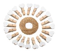 100pcs Pince à Linge en Bois Mini Clips Photo en Bois 3,5cm avec 30M Ficelle Jute pour Photos, Décoration, Loisirs Créatifs (Blanc)