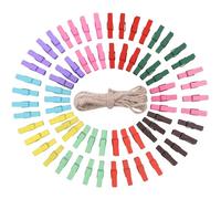 100PCS Pinces à Linge Colorées en Bois 35mm, Pince à Linge Bois Couleur Clips Photo en Bois avec Bobine de Ficelle de Jute de 10M pour Vêtements Photos Loisirs Créatifs Bricolage