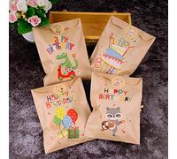 100PCS Sachets Bonbons et 120PCS Autocollants Happy Birthday Petit Sac Pochette 13x18cm en Papier et Étiquettes Emballage Cadeau Petit Biscuits Dragée pour Anniversaire Mariage Fête