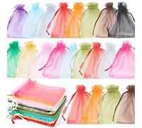100Pcs Sachets Organza Coloré, Pochettes Cadeau avec Rubans, Pochette Bijoux Petit Sachet Transparent Parfait Pour Mariages, Festival, Noël, Anniversaires(10x12cm)