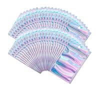 100Pcs Sacs Refermables Anti-Odeur Sachets Refermables Zip pochon Holographique Stockage Sacs de Pochette Mylar Zip Lock pour Stockage des Aliments Couleur Holographique (9X16CM)