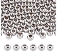 100pcs Stainless Steel Beads 8mm Round Spacer Beads Large Hole Beads European Metal Beads Smooth Round Beads For Jewelry Making,Hole: 4mm