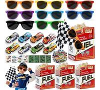 100PCS Voiture de Course Pinata Cadeau Anniversaire Garcon avec Lunettes de Soleil, Sac, Tatouage Lumineux, Autocollants, Jouet Goodies pour Enfants Invites