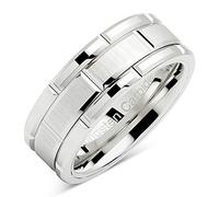 100S JEWELRY Alliances en tungstène pour homme Motif brique Or blanc Plaqué rhodium Taille 6-16, Métal