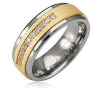 100S JEWELRY Bague en tungstène pour homme en or 14 carats avec oxyde de zirconium cubique - Parfait pour mariage, fiançailles, promesse et usage quotidien, Métal, Pas de pierre précieuse