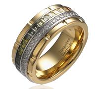 100S JEWELRY Bagues en tungstène doré de 10 mm pour homme Arc-en-ciel et oxyde de zirconium transparent Moissanite Taille 6-16, 16, Métal, Pas de pierre précieuse