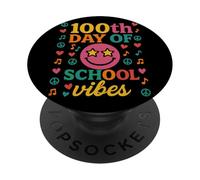 100th Day of School Vibes Retro Groovy Star Eyes Fête École PopSockets PopGrip Adhésif
