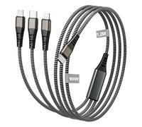 100W Câble Chargeur Multi Embout[1.2M] 3 en 1 Cable Multi Chargeur Cable USB C vers Type C [100W]+usb c vers Lightning[27W]+usb c vers Micro[10W]pour Galaxy S25/S24/S23/iPad,iPhone 17/16/15/14