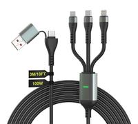 100W Câble Multi Chargeur USB A/C, 3 en 1 3M universelles Câble, PD3.0 6A Cable Multi Embout Lightning/Type C/Micro USB pour iPhone 16,16 Pro,16 Pro Max,iPhone15-6 Série,MaBook,Galaxy,Huawei,Tablet