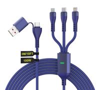 100W Câble Multi Chargeur USB A/C, 3 en 1 3M universelles Câble, PD3.0 6A Cable Multi Embout Lightning/Type C/Micro USB pour i Phone 17,17 Pro,17 Pro Max,Phone16-8 Série,MaBook,Galaxy,Huawei,Tablet