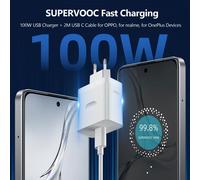 100w Chargeur Rapide Avec 10a Câble Usb C 2m Supervooc Charge Pour Oneplus 12 12r 11 Nord Ce 4 3 Lite,Chargeur Rapide Charge Vooc Avec Câble Usb Type-C Pour Realme 12+ 11 Oppo Reno12 11 F 10 Pro A79