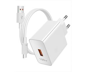 100W Chargeur Rapide et Câble USB C 1m pour Honor 600 400 200 Magic 8 Lite | Chargeur Secteur Charge Rapide pour Honor 600 Smart Magic 7 6 Lite V6 V5 90 70 X5c X6b X6c X6e X7e X8d X9e Pro Pad 10 X9a X8a