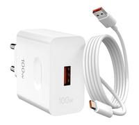 100W Chargeur Rapide USB et 1M 6A Câble USB C pour Honor 400 300 200 70 x8d Magic4 Magic7 Pro 90GT, Adaptateur Secteur pour Huawei Mate 60 Pura 70 Ultra Nova 11, Alimentation Adaptateur Blanc