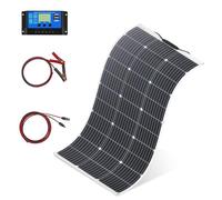 100W Flexible Panneau Solaire, 100W Monocristalline Solaire avec 10A contrôleur - USB de sortie -pour charger des batteries 12v 24v (gel AGM ventilé) - pour camping-car, caravane,bateaux, toits