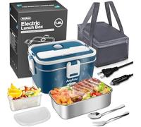100W Gamelle Chauffante Electrique 1.8 L Chauffage Rapide 12V/24V, 220V/240V, Lunch Box Chauffante Electrique pour la Maison et la Voiture Facile à Nettoyer,Avec sac Isolant à Température Constante
