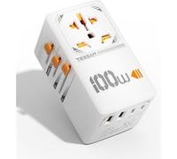 100W GaN Adaptateur Prise Universelle avec USB C, Adaptateur USB C à Charge Rapide,Adaptateur Universel de Voyage avec 2 USB A,2 USB C,pour