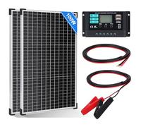 【100W Panneau Solaire 12V Kit】DERUXI 100W 12V Panneau Solaire Camping Car Set, 2 Pcs 50W Monocristallin Panneau Solaires, Régulateur de Charge 10A, 4 Pcs Solaire Câble, pour Caravane RV Maison Bateau