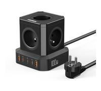100W PD3.0 Multiprise USB Cube, TOPREK 10 en 1 Cube Rallonge Multiprise avec 5 Prises AC Française(4000W/16A), 100W 5 Ports USB Charge Rapide GaN Tech Multiprise Électrique avec Interrupteur, 2M Câble