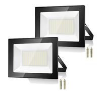 100W Projecteur LED Exterieur 2 Pièce, 10000LM 7000K Spot Extérieur, 144 Puces IP67 Imperméable Blanc Froid Eclairage de Sécurité LED, Luminaire Exterieur Pour Patio, Garage, Jardin, Terrasse