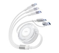100W Rétractable Multi Câble de Charge, 6-en-1 USB C/Lightn-ing/Micro Multi Chargeur Câbles pour iPhones, iPads, MacBooks, Tablettes, Galaxy, Note et Plus - 1.2M 5A Charge Rapide & Portable, Blanc