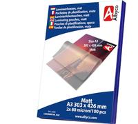 100x Albyco Pochettes de Plastification matte -Format A3- Ép. 2x80 (160) µm