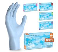100x ARNOMED® Gants en nitrile taille L Bleu clair, Gants à usage unique pour chirurgie & laboratoire, Gants en nitrile sans poudre et sans latex, Moufles en nitrile en XS, S, M, L, XL, XXL