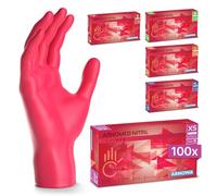 100x ARNOMED® Gants en nitrile taille XS Rouge, Gants à usage unique pour chirurgie & laboratoire, Gants en nitrile sans poudre et sans latex, Moufles en nitrile en XS, S, M, L, XL, XXL