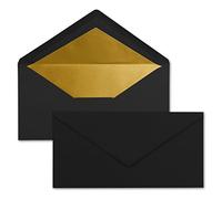 100x enveloppes - 11 x 22 cm - couleur: noir - aves doublure en or métallique - fermeture: gommée - format DL américain, portefeuille - sans fenêtre - pour papier A4 pour invitations