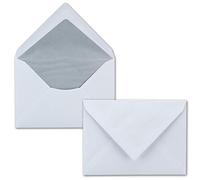 100x Enveloppes blanches doublées avec papier de soie en gris/argent - Format: C6 (114 x 162 mm) avec surface mate et doublure de qualité supérieure -pour Noël, invitations, marriages