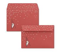 100x Enveloppes DIN C6 en rouge avec motif de Père Noël - Fermeture adhésive avec bande déchirable - 114 x 162 mm - 80 g/m² - Enveloppes de Noël avec motif pour entreprises et particuliers