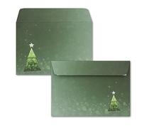 100x enveloppes DIN C6 vertes avec sapin de Noël en mosaïque de verre - autocollantes avec bande détachable - 114 x 162 mm - 80 g/m²