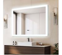 100x80cm Miroir de Salle de Bain LED, Anti-Buée, Éclairage Réglable, 3 Couleurs, Touche Tactile, Miroir Lumineux