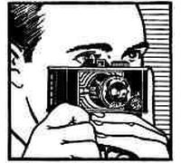 101-1039 Tampon encreur en caoutchouc monté sur bois Motif homme avec appareil photo