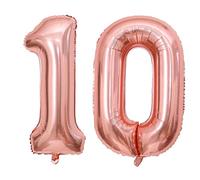 101,6 cm - 10 chiffres géants en Mylar - Or rose - 10 ans - Ballons numériques à hélium - Ballons numériques en Mylar pour anniversaire de mariage, 10e anniversaire de mariage, événements, décorations de fête
