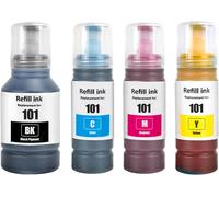 101 Encre Compatible avec Epson 101 Bouteille d'encre Multipack pour EcoTank C13T03V14A C13T03V24A C13T03V34A L4150 L4160 L6160 L6170 L6190(4-Pack,Pigment Noir/Cyan/Magenta/Jaune)
