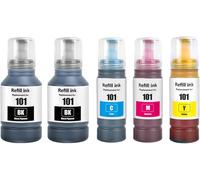 101 Encre Compatible avec Epson 101 Bouteille d'encre Multipack pour EcoTank C13T03V14A C13T03V24A C13T03V34A L4150 L4160 L6160 L6170 L6190(5-Pack,2 Pigment Noir/Cyan/Magenta/Jaune)
