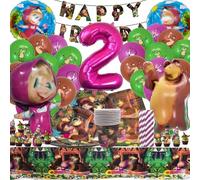 101 pcs Masha Party Vaisselle Anniversaire 2, Vaisselle L'ours, Deco Anniversaire Masha, Articles de Fête D'anniversaire de Masha, Vaisselle Fête Set Couverts Tasses Nappe Serviettes