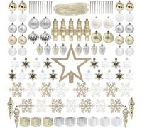 101 pièces Ornements d'arbre de Noël Ensemble de Boules Champange et Blanches et Argento Complet en Plastique Anti - bris Inclus Couronne Boule Flocon de Neige étoile Sapin cône Perle Guirlande