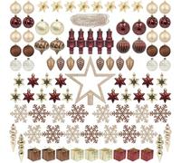 101 pièces Ornements d'arbre de Noël Ensemble de Boules vin Rouges et Champagne Complet en Plastique Anti - bris Inclus Couronne Boule Flocon de Neige étoile Sapin cône Perle Guirlande