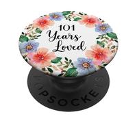 101 Years Loved 101th Birthday Floral 101 Years Loved Women PopSockets PopGrip Adhésif