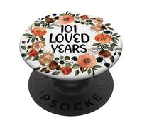 101 Years Loved 101th Birthday Funny 101 Year Old Women's PopSockets PopGrip Adhésif